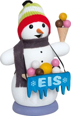 Produktbild von Drechslerei Kuhnert - Räucherfigur Schneemann als Eisverkäufer - Größe ca. 13cm, für Räucherkerzen Größe M (Standard) - 35026