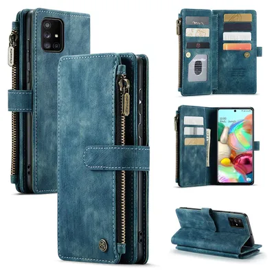 Immagine prodotto di Custodia Galaxy A71 4G, Custodia in Finto cuoio con cerniera, chiusura magnetica, tasca per carte, supporto, portafoglio, custodia protettiva per Samsung Galaxy A71 4G Blu