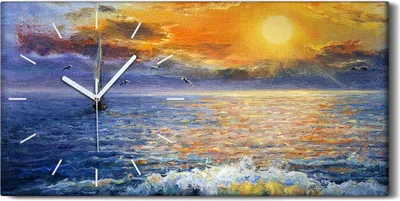 Produktbild von Dekor Leinwand Uhr Wandbilder 60x30 Kunst Sonnenuntergang über dem Meer - weiße Hände