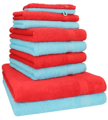 Produktbild von Betz 10-tlg. Handtuch-Set PREMIUM 2 Duschtücher 4 Handtücher 2 Gästetücher 2 Waschhandschuhe  Farbe:  rot & türkis