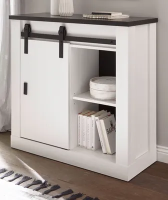 Produktbild von Kommode "Stove" in weiß Pinie anthrazit mit Schwebetüren 93 x 91 cm