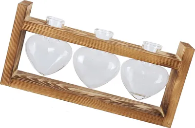 Obrázek produktu pro Inovativní květináč s vintage dřevěným rámem Průhledná stolní váza Domácí dekorace (3 lahve ve tvaru srdce )