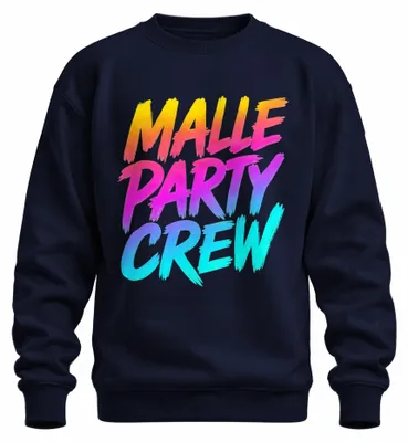 Imagen del producto de Malle Party Crew. Camiseta de manga larga o sudadera con cuello redondo, diseño "Mallorca", ideal para vacaciones, fiestas, despedidas de soltero/a, Ballermann. Color azul marino, talla S