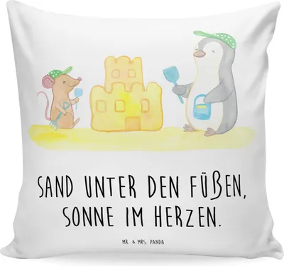 Produktbild von Mr. & Mrs. Panda kissen für sofa Sommer Meer Strand - Weiß - Geschenk, Sommerferien, Strandurlaub, Küste, couch, Strandkorb, Lebensfreude, kuschelkissen 40x40, Dekokissen