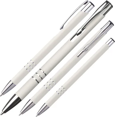 Produktbild von 10 schlanke Kugelschreiber / aus Metall / Farbe: weiß
