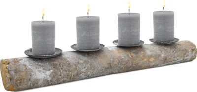 Immagine prodotto di Portacandele allungato su tronco d'albero - circa 50 cm - Portacandele dell'Avvento in bianco shabby