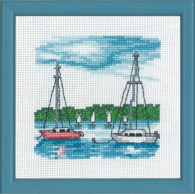 Produktbild von Permin Kreuzstich-Stickset "Weiße Boote", 13x13cm, 13-8119