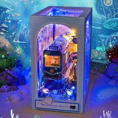Obrázok produktu pre Habarri | DIY Book Nook - Blue Ocean - Puzzle 3D - Miniatúrny domček s nábytkom a LED svetlom - Súprava Book Nook