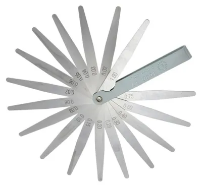 Produktbild von Fühlerlehre, 17 Blätter, 0,02 mm bis 1,00 mm Bereich, hochpräziser Stahl, Spannschraubenmechanismus, Automobilkompatibilität