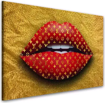 Produktbild von Rote Lippen mit goldenen Akzenten und m Muster Wandbild XL Wanddeko: 60x40x2cm