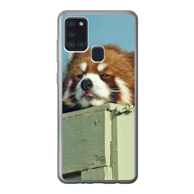 Produktbild von MuchoWow® Handyhülle Schutzhülle Hülle für Samsung Galaxy A21s Panda - Holz - Rot Silikon Softcase Handy Hülle - Hartschale