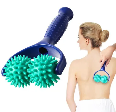 Produktbild von Faszienmassage Roller mit Griff, Doppelmassageball Muskelroller für Nacken Schulter Rücken Beine, Triggerpunkt Massagegerät gegen Muskelverspannung