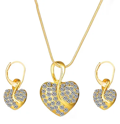 Goldfarbenes Herz-Schmuckset mit Kette und Ohrringen