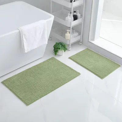 Productafbeelding van Badmatset, 2-delig, antislip, zacht, absorberend, wasbaar, saliegroen, 40x60 cm + 50x80 cm