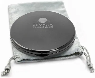 Obrázok produktu pre Malé, skladacie, čierne, obojstranné cestovné kozmetické zrkadlo 10 cm, zväčšenie 1x/10x.