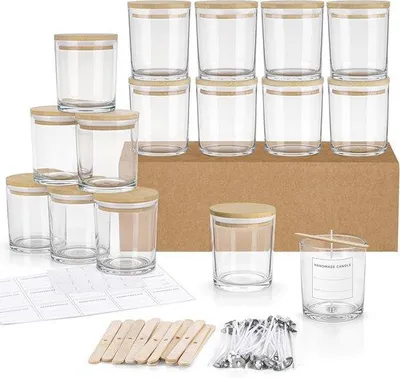 Produktbild von Glas Kerzenbehälter Set mit Deckeln zum Kerzenmachen - 16 Stück