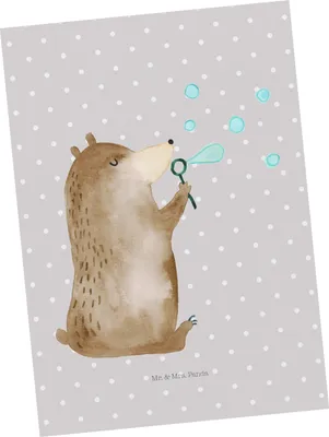 Produktbild von Mr. & Mrs. Panda Postkarte Bär Seifenblasen - Grau Pastell - Geschenk, Postkarten, Teddy, Grußkarte, kunstkarte, Lustig Sein Glücklich Traurig Happy, bildkarte