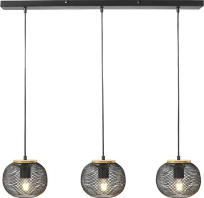 Produktbild von Pendelleuchte - Braun - Schwarz matt - Holz - Metall - 3-flammig - 85 x 85 cm