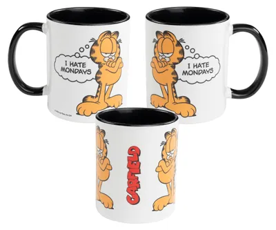 Produktbild von Garfield Tasse - I Hate Mondays Kaffeetasse Becher Kaffeebecher aus Keramik 320 ml Schwarz/Weiß