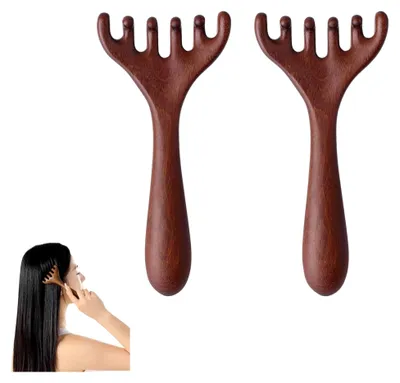 Produktbild von 2er Set Holz-Kopfhautmassagegeräte - Gua Sha Kamm für Entspannung und Kopfpflege