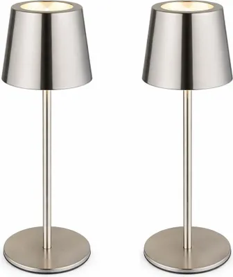 Produktbild von 2x LED Tischleuchte, silber, Touchdimmer, Akku, USB, H 28 cm