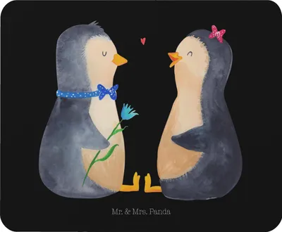 Produktbild von Mr. & Mrs. Panda Mousepad Pinguin Pärchen - Schwarz - Geschenk, Liebe, Mouse Pad, Hochzeit, Hochzeitstag, Liebespaar, mousematte, mauspad laptop, Jahrestag, Verknallt