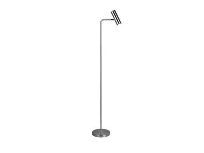 A silver floor lamp with an adjustable head is shown against a white background.