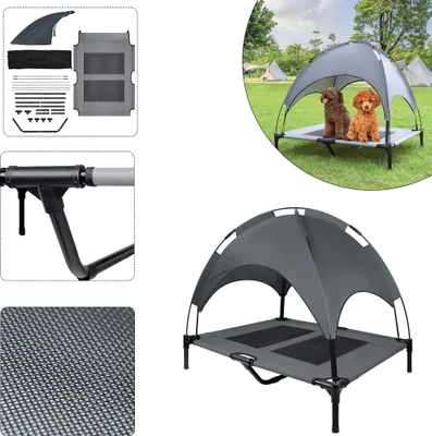 Produktbild von JNGLGO Hundebett mit Baldachin, L 76 x B 61 x H 76 cm Erhöhtes Haustierbett mit Dach und Eisenrahmen, Haustier Liegeplatz draußen, Katzenbett (M)