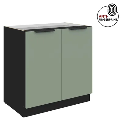 Produktbild von Küchen Unterschrank 80 cm Küche ARIA Aquamarin ultra matt + Schwarz matt, hochwertige Fronten mit Anti Fingerprint Beschichtung Küchenzeile Küchenblock