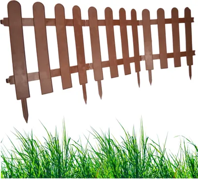 Produktbild von Gartenzaun Steckzaun 3m - Höhe 30 cm - Rasenkante Kunststoff - Beetumrandung - Zaunelemente für Garten - UV - & Frostbeständig, Flexibel - mit Befestigungszubehör Braun