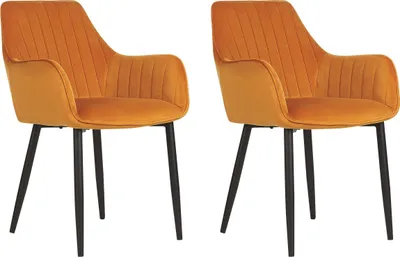 Produktbild von BELIANI Esszimmerstuhl 2er Set Orange Samtstoff mit Schwarzen Metallbeinen Armlehnen Retro Design Polsterstuhl Wohnzimmer Esszimmer Ausstattung