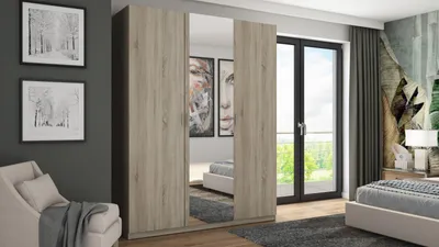 Zdjęcie produktu dla Meblast | Szafa 180x230 cm z lustrem - Dąb Sonoma jasny - Szafa z półkami, szufladami i drążkiem na ubrania | Jasne wykończenie