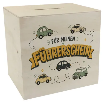 Produktbild von Spardose Holz Führerschein - Sparschwein für Autofans Sparbüchse Mit Spruch: