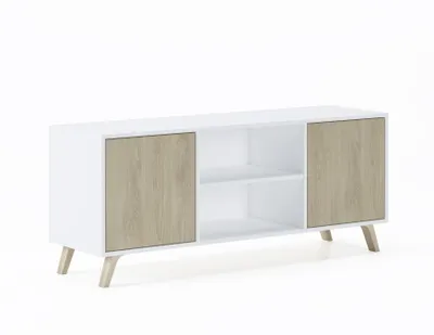 Produktbild von TV-Schränke für Wohnzimmer, Modell Wind, Weiß und Eiche farbe, 137x40x57cm