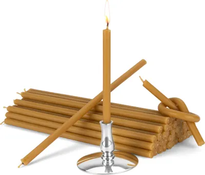 Produktbild von Kerzenhalter + Premium Bienenwachskerzen gelb Tropffrei L 18cm Opferkerzen 40101