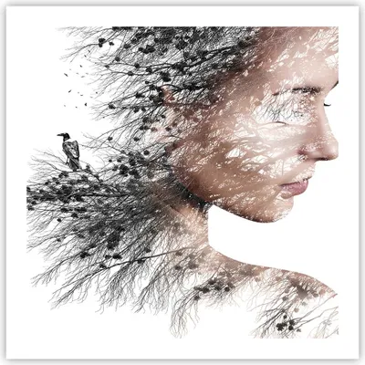 Produktbild von Poster - Poster ohne Rahmen - Frau doppelt Belichtung - 60x60 cm - Wand Bild - Wanddeko - Wandbilder - Kunstposter - Wandposter - Bilder - Kunstdruck - Wanddekoration - Wandbild - P2XAC60x60-4338