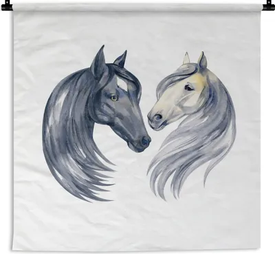 Produktbild von MuchoWow® Wandteppich Wandbehang Pferde - Aquarell - Weiß - Mädchen - Kinder - Mädchen 150x150 cm Tapisserie Dekoration Wandtuch - Wohnaccessoires - Modernes