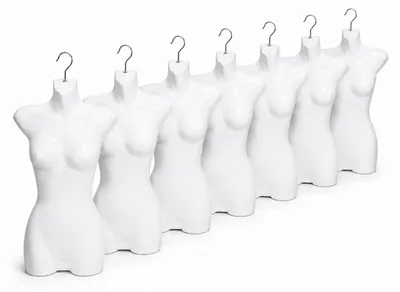 Zdjęcie produktu dla zestaw 7 damskich torsów - plastikowy tors damski 70 cm - pół plastikowej górnej części ciała w kolorze białym - popiersie manekina - pół plastikowego korpusu damskiego - figurka manekina - 7 sztuk manekinów z haczykami