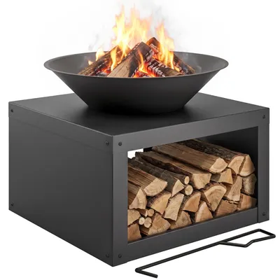 Produktbild von Outsunny Feuerschale Ø59 cm Feuerstelle mit Holzablage, Schürhaken Metall