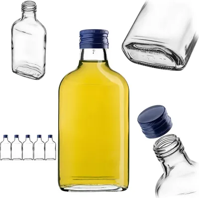 Immagine prodotto di Fiaschetta KADAX 200ml, 5 pezzi, bottigliette di vetro con tappo a vite, fiaschette, bottiglie vuote da riempire, mini bottiglie di liquore, bottiglie di grappa (blu)