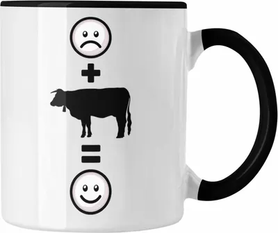 Produktbild von Trendation - Kühe Tasse Geschenk für Bauern Rinder Landwirt  :( + Kuh = :) Lustige Geschenkidee Geburtstag (Schwarz)