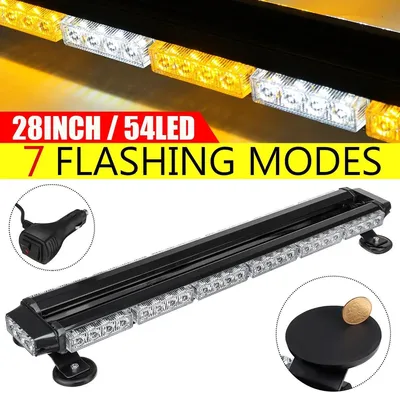 Obrázok produktu pre Varovné svetlo pre vozidlá – LED svetelná lišta – 70 cm – 54 LED blikačiek – na strechu alebo nárazník – vodotesné – žlté/biele (3000K)