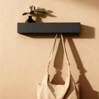 Productafbeelding van Wandgarderobe met plank, 5 verborgen haken, hout en metaal, zwart, voor hal