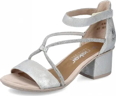 Produktbild von Rieker Damen Sandale Sandalette Strass Metallic Blockabsatz 64654, Größe:39 EU, Farbe:Silber
