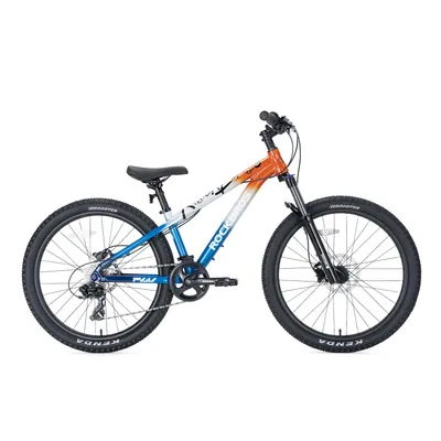Image de ROCKBROS FLY, vélo de montagne pour enfants de 24 pouces, cadre en aluminium, fourche à suspension, freins à disque, transmission Shimano 8 vitesses, couleur bleue