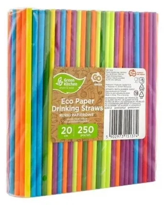 Produktbild von Regenbogenfarbene Papierstrohhalme MIX 197 x 6 mm, 250 Stück – Godan