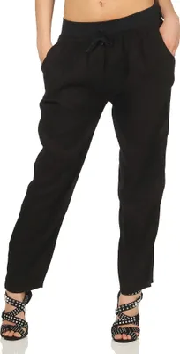 Produktbild von 298 Damen Leinenhose lockere Freizeithose lange 100% Leinen Hose Uni elegante Stoffhose Haremshose Schwarz M