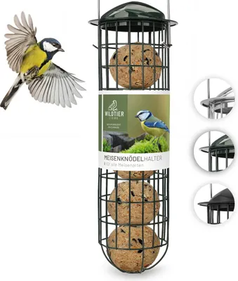 Produktbild von wildtier liebe Meisenknödelhalter 31cm, Grün - Vogelfutterspender aus rostfreiem Metall, Vogel Futterstation, Futtersäule, Wildvögel Futtersilo, ganzjährige Fütterung