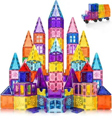 Imagen del producto de Bloques magnéticos de 120 piezas – Bloques magnéticos para niños con imanes potentes, bloques y fichas magnéticas – Juguete educativo y creativo para niños a partir de 3 años