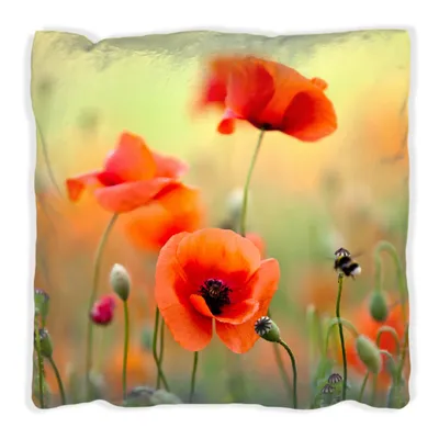 Produktbild von Wallario Premium Kissen, weiche Oberfläche, mit Motiv Mohnblumenblüten, Größe: 40 x 40 cm, mit weißer Rückseite